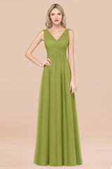 Glamorous Chiffon V-Neck Sleeveless Burgundy Bridesmaid Dress