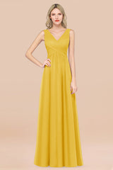 Glamorous Chiffon V-Neck Sleeveless Burgundy Bridesmaid Dress