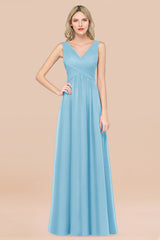 Glamorous Chiffon V-Neck Sleeveless Burgundy Bridesmaid Dress