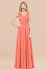 Glamorous Chiffon V-Neck Sleeveless Burgundy Bridesmaid Dress