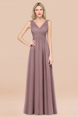 Glamorous Chiffon V-Neck Sleeveless Burgundy Bridesmaid Dress