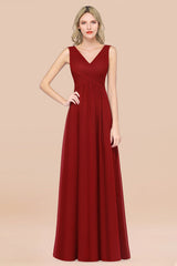 Glamorous Chiffon V-Neck Sleeveless Burgundy Bridesmaid Dress