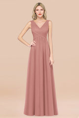 Glamorous Chiffon V-Neck Sleeveless Burgundy Bridesmaid Dress