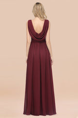 Glamorous Chiffon V-Neck Sleeveless Burgundy Bridesmaid Dress