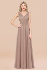 Glamorous Chiffon V-Neck Sleeveless Burgundy Bridesmaid Dress