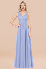 Glamorous Chiffon V-Neck Sleeveless Burgundy Bridesmaid Dress