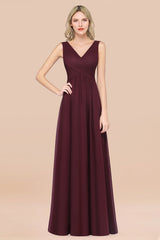 Glamorous Chiffon V-Neck Sleeveless Burgundy Bridesmaid Dress