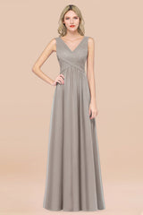 Glamorous Chiffon V-Neck Sleeveless Burgundy Bridesmaid Dress