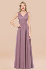 Glamorous Chiffon V-Neck Sleeveless Burgundy Bridesmaid Dress