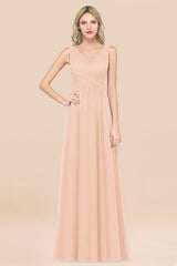 Glamorous Chiffon V-Neck Sleeveless Burgundy Bridesmaid Dress