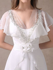 Glamorous Ivory Court Train Wedding Dress With Beading V-Neck Bridal Dress