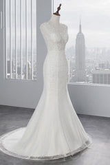 Glamoureuze lange zeemeermin tule appliques kanten trouwjurk