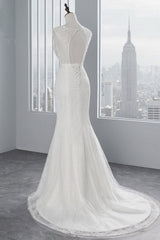 Glamoureuze lange zeemeermin tule appliques kanten trouwjurk