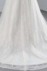 Glamoureuze lange zeemeermin tule appliques kanten trouwjurk