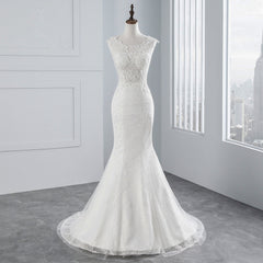 Glamoureuze lange zeemeermin tule appliques kanten trouwjurk