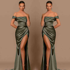 Glamorous Off-the-Shoulder Prom Dress Mermaid Long With Split