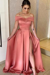 Glamorous Off-the-Shoulder Prom Gown Aline Long with Split