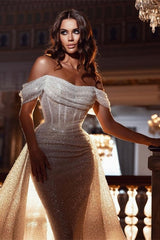 Glamorous Off-the-Shoulder Sequins Prom Dress Mermaid With Ruffle