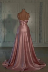 Glamorous Pink Prom Dress Sweetheart Spaghetti Strap with High Slit Trail