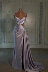 Glamorous Pink Prom Dress Sweetheart Spaghetti Strap with High Slit Trail