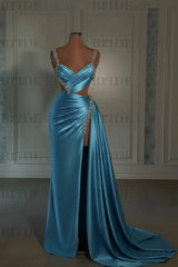 Glamorous Pink Prom Dress Sweetheart Spaghetti Strap with High Slit Trail