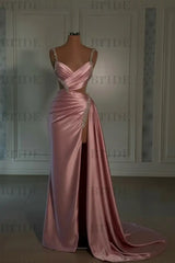 Glamorous Pink Prom Dress Sweetheart Spaghetti Strap with High Slit Trail