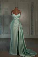Glamorous Pink Prom Dress Sweetheart Spaghetti Strap with High Slit Trail