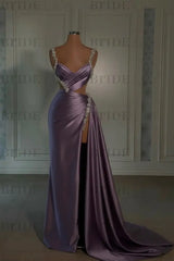 Glamorous Pink Prom Dress Sweetheart Spaghetti Strap with High Slit Trail