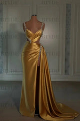 Glamorous Pink Prom Dress Sweetheart Spaghetti Strap with High Slit Trail