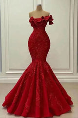 Glamorous Strapless Mermaid Prom Dress Red Sequins Evening Gown
