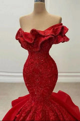 Glamorous Strapless Mermaid Prom Dress Red Sequins Evening Gown