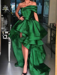 A-Line Prom Dresses Minimalist Dress Christmas Prom Court Train Short Sleeve One Shoulder Charmeuse with Criss Cross Pure Color