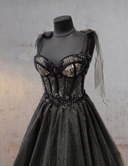 Glitter Lace Tulle Sweetheart Corset Court Black Wedding Dress