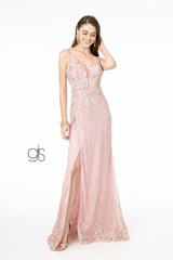 Glitter Mesh Illusion Long Prom Dress