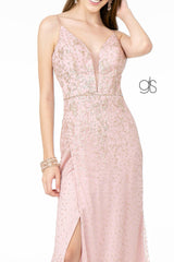 Glitter Mesh Illusion Long Prom Dress