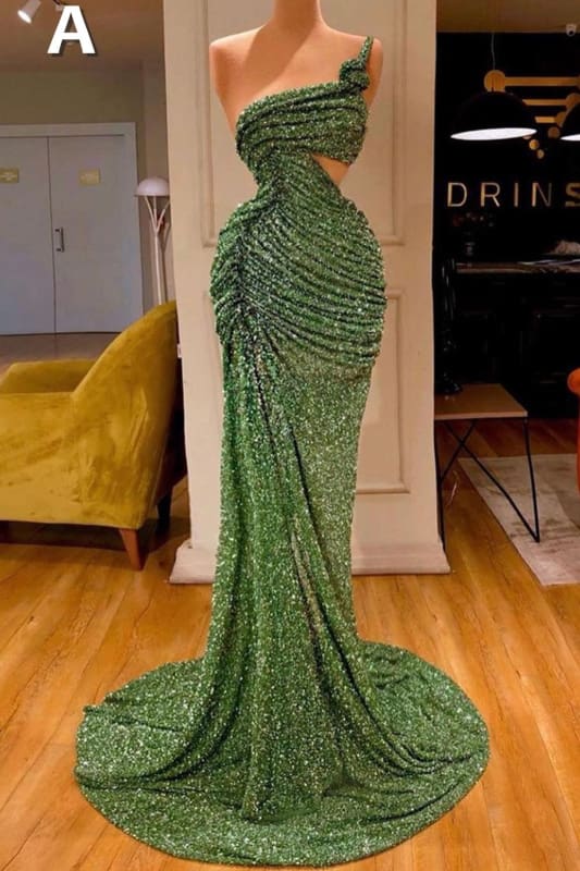 Glitter Off the Shoulder Slim Mermaid Prom Dress Sleeveless Mermaid Evening Gowns