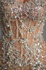 Glitter Sequins High Split Prom Dress with Beadings