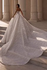 Luxury Glitter Strapless Aline Ball Gown Wedding Dress with Beadings