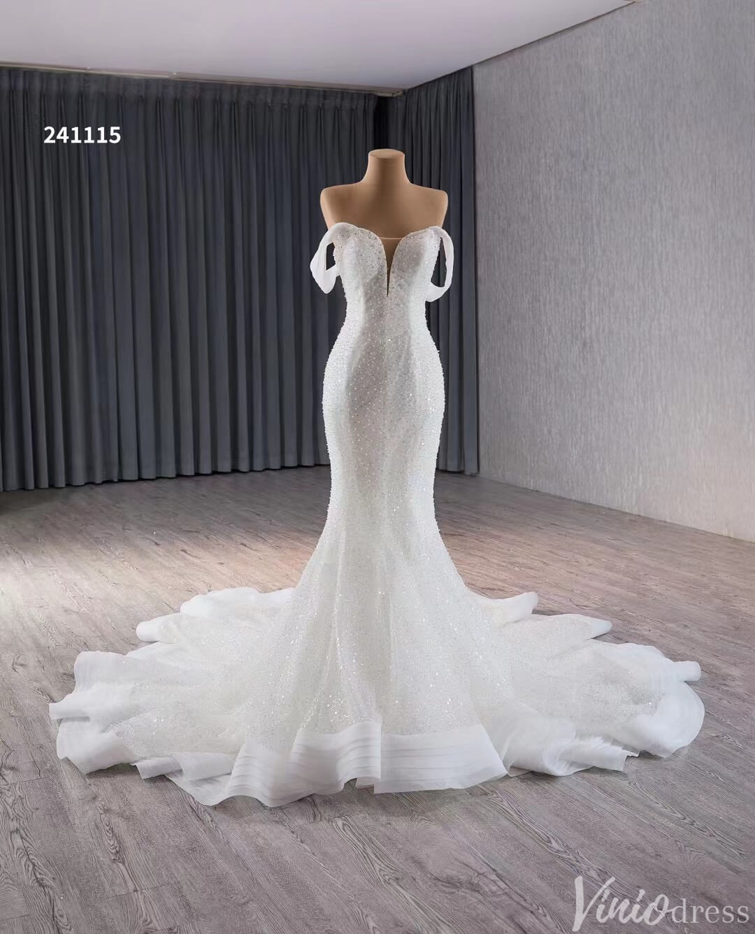 Glittery Beaded Mermaid Wedding Dresses Off the Shoulder 241115