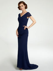 Aimishang A-Line Mother of the Bride Dress V Neck Floor Length Chiffon Sleeveless with Lace Ruching