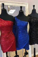 Glliter Sequins Short Homecoming Dresses One Shoulder Party Dress