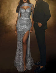 Mermaid / Trumpet Evening Gown Party Dress Masquerade Floor Length Short Sleeve V Neck The Great Gatsby Sequined with Fringe Tassel