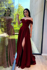 Glorious Dusty Pink Off-The-Shoulder Evening Dress Front Split Prom Dress Sweetheart