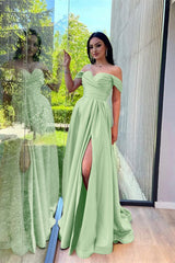 Glorious Dusty Pink Off-The-Shoulder Evening Dress Front Split Prom Dress Sweetheart