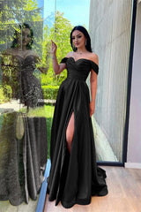 Glorious Dusty Pink Off-The-Shoulder Evening Dress Front Split Prom Dress Sweetheart