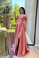 Glorious Dusty Pink Off-The-Shoulder Evening Dress Front Split Prom Dress Sweetheart