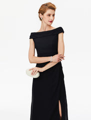 Aimishang Sheath / Column Mother of the Bride Dress Furcal Off Shoulder Floor Length Chiffon Short Sleeve No with Pleats Split Front