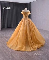 Gold Beaded Wedding Dresses Ball Gown Off the Shoulder Quinceanera Dress 241008