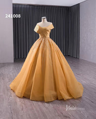 Gold Beaded Wedding Dresses Ball Gown Off the Shoulder Quinceanera Dress 241008