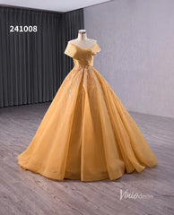 Gold Beaded Wedding Dresses Ball Gown Off the Shoulder Quinceanera Dress 241008